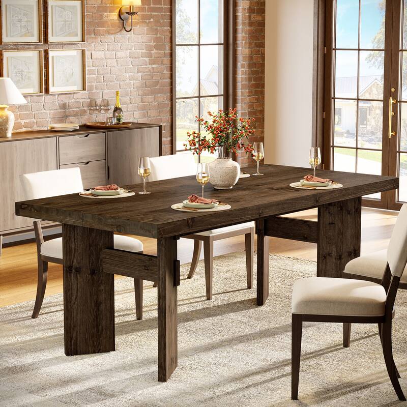 63-Inch Dining Table for 4-6 People, Solid Wood Kitchen Table
