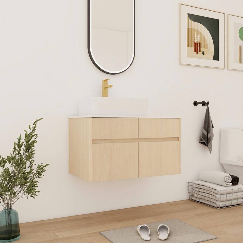 Bathroom Vanity With Sink In 32 Inch, Floating Bathroom Vanity With 2 Soft Close Doors And Drawer