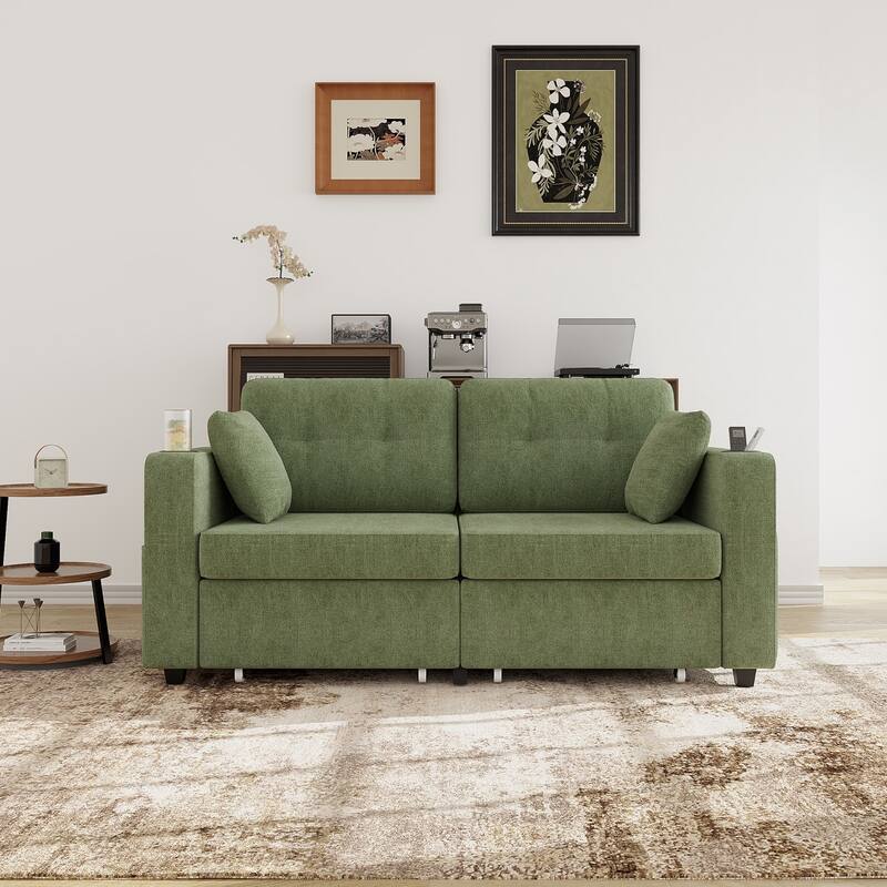 67.76" Chenille 3-Seater Sofa with USB Ports and Storage