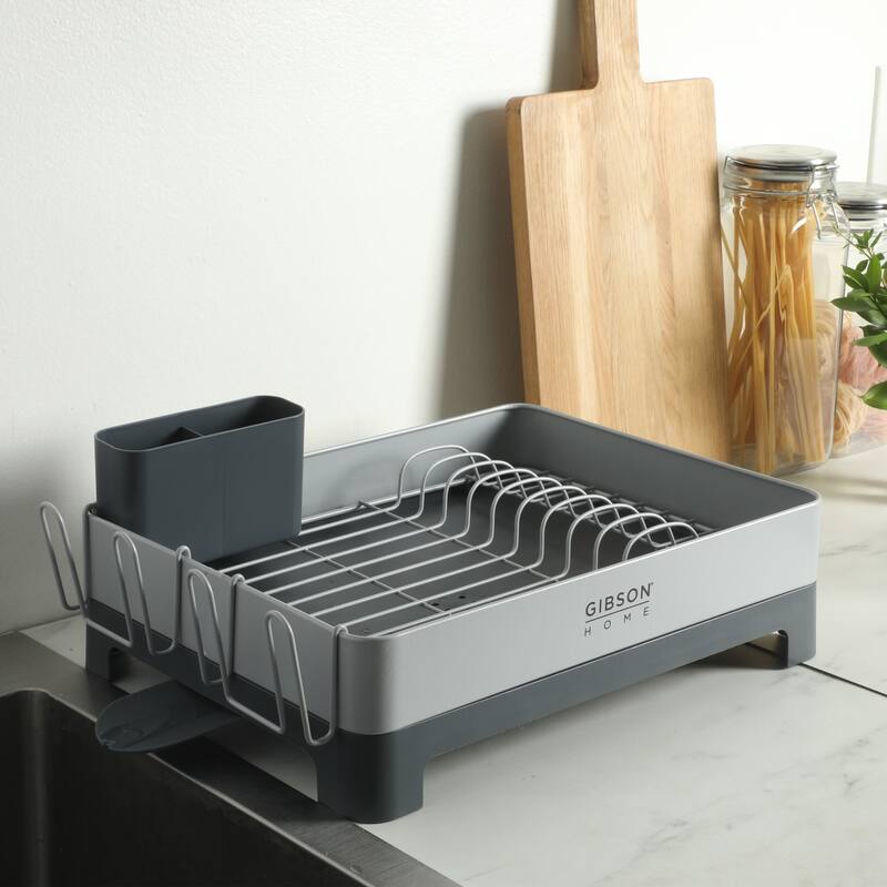 Gibson Home Nestcraft Full Size Rust Resistant Dish Rack with Drain Board and Flatware Caddy