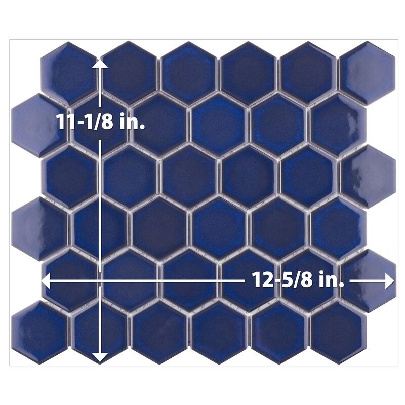Merola Tile Tribeca 2" Hex Glossy Cobalt 11-1/8" x 12-5/8" Porcelain Floor and Wall Tile