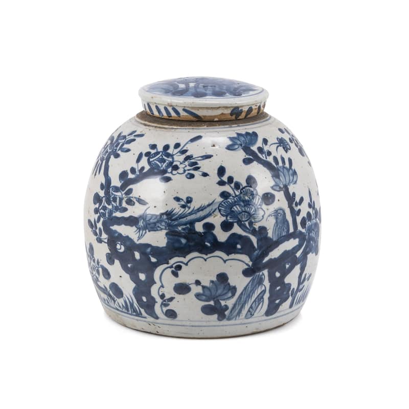 Vintage Ming Jar Plum Lily Pad Motif - Small