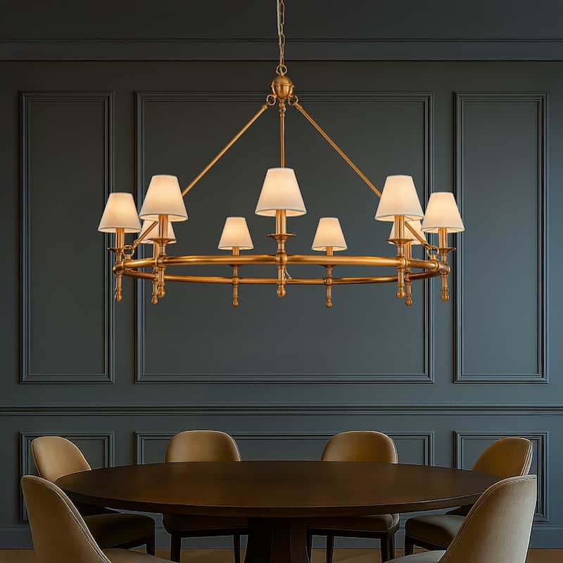 Vintage Chandelier 6-Light Classic Pendant Fixture with White Shades for Elegant Interior Lighting
