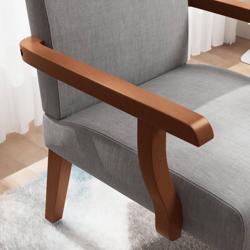 Light Gray 18.7" Arm Chairs with Round Wood Table (Set of 2)
