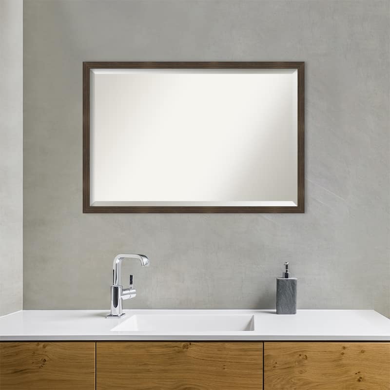 Woodgrain Stripe Beveled Wood Framed Bathroom Vanity Wall Mirror
