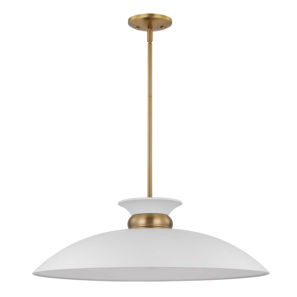 Perkins 1 Light Large Pendant Matte White with Burnished Brass