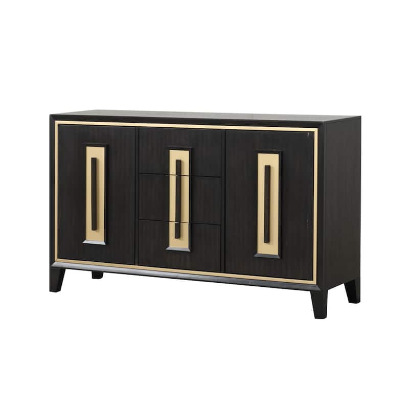 3 Drawers and 2 Doors Wooden Server in Espresso - Espresso