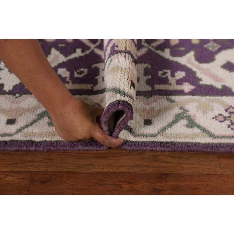 Purple & Ivory Oushak Indian Runner Rug Handmade Wool Carpet - 2'7"x 8'1"