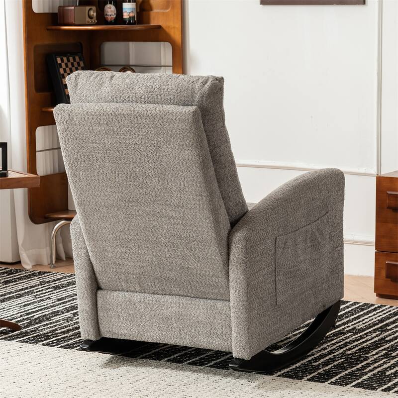 High Back Wood Rocking Chair with Footrest and Side Storage Pocket