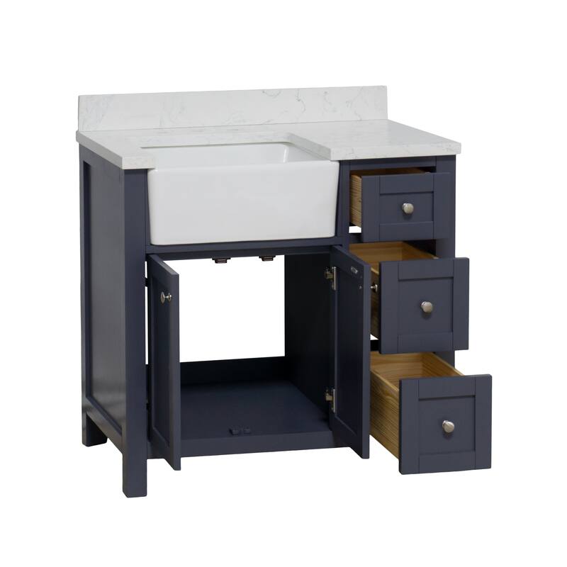 KitchenBathCollection Yorkshire 36" Farmhouse Bathroom Vanity with Engineered Marble Top