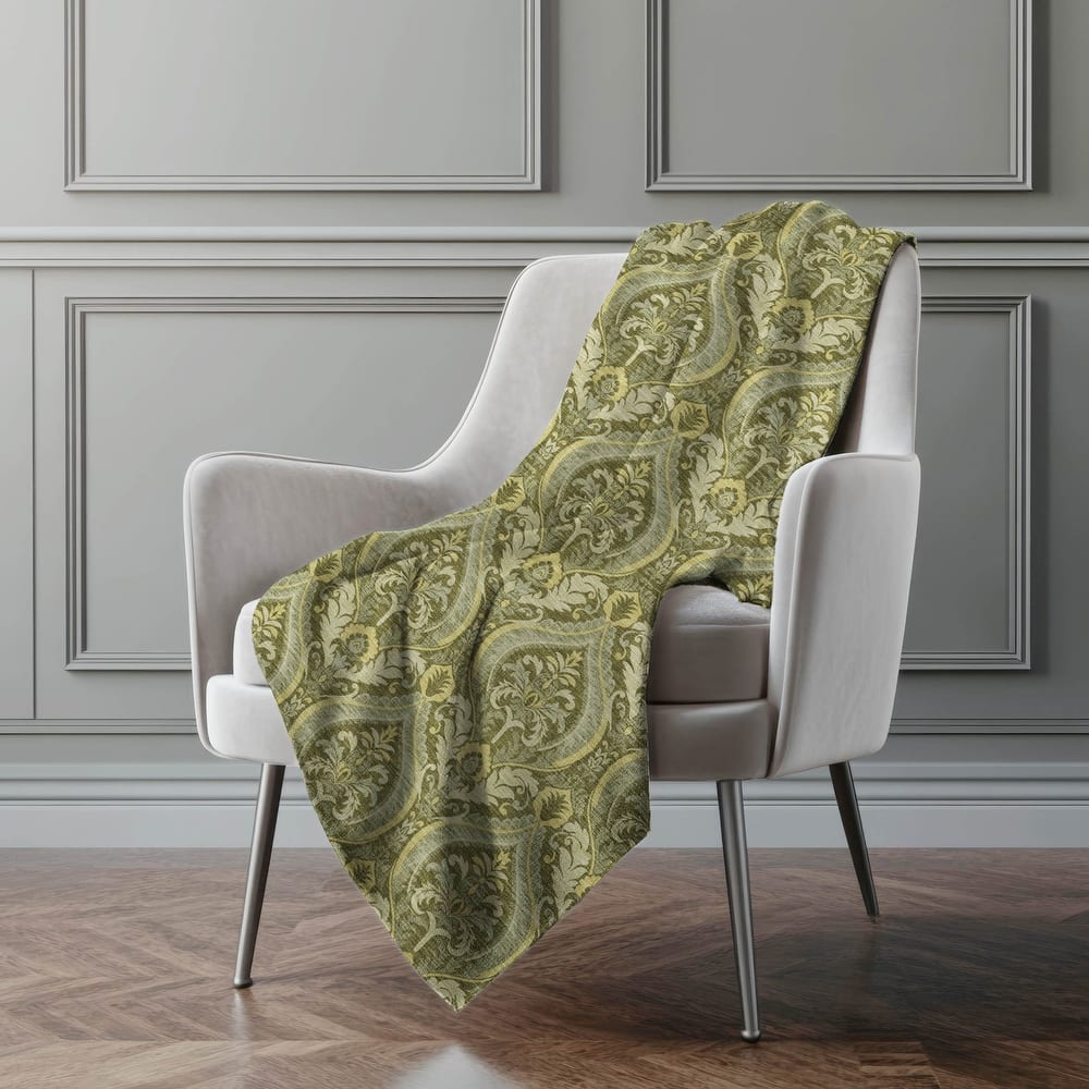 Premium Machine Washable Modern Damask Sherpa Throw Blanket