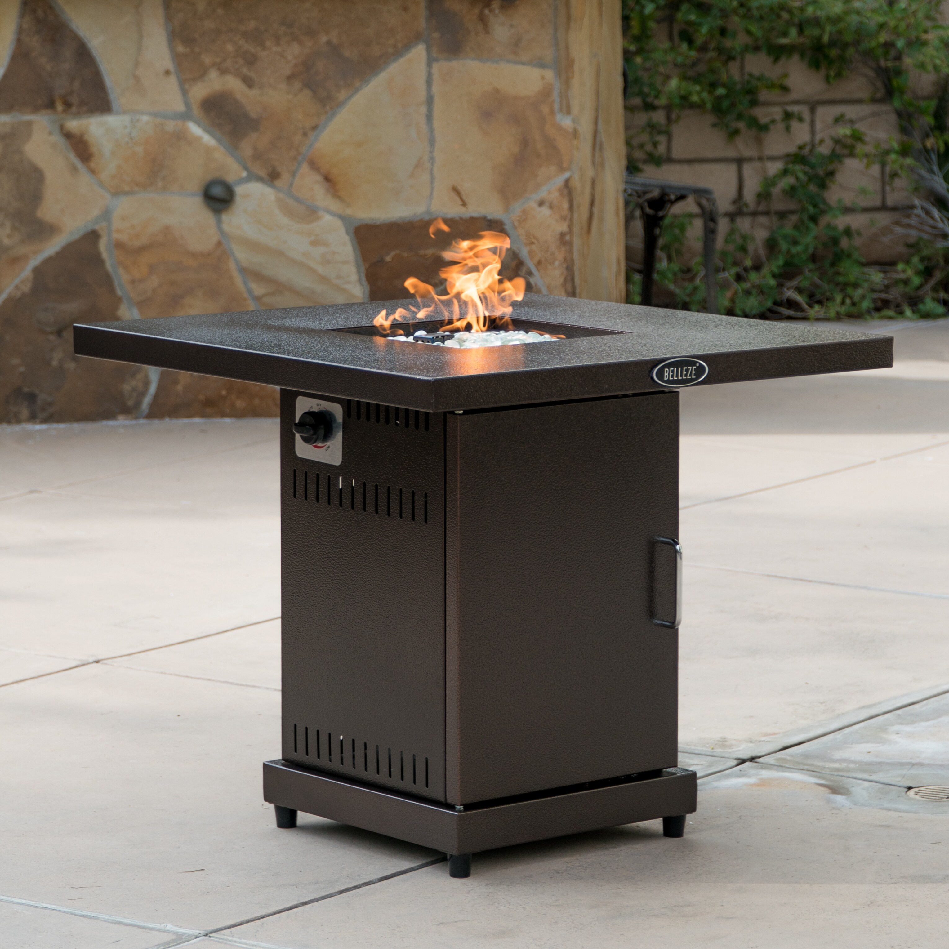 Shop Belleze Gas Outdoor Fire Pit Glass Table With Hammered Bronze