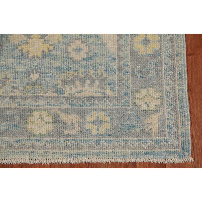Hand Knotted Oriental 100% Wool Carpet Transitional Floral Navy Blue & Blues Oushak Runner Rug - 20' 2'' X 3' 1''