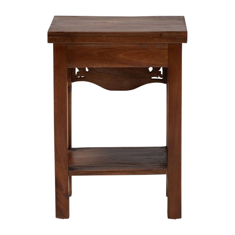Alexandra Handcarved Mahogany Wood Nightstand - Decorative Accent Table with Lower Shelf, Traditional Artisan Furniture