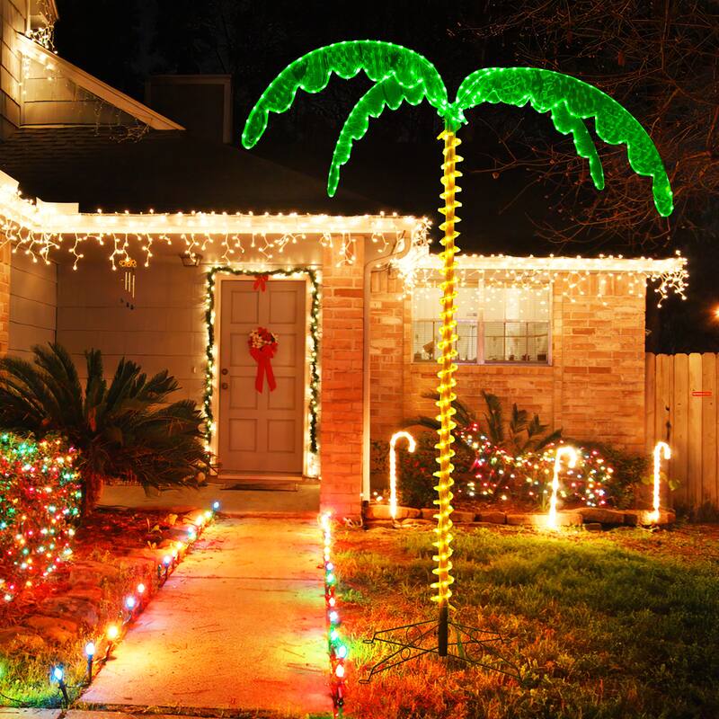 Gymax 7.5 FT Lighted Palm Tree w/332 LED Lights Holographic Trunk & - Multi - See Details