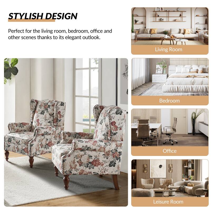 Gott Traditional Wingback Armchair with Solid Wood Legs Set of 2 by HULALA HOME