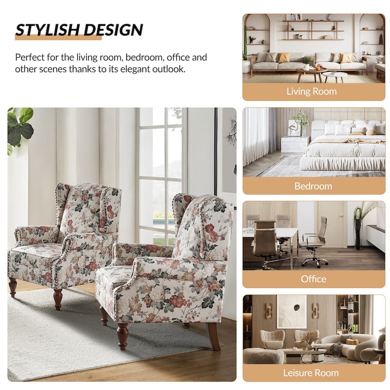 Gott Traditional Wingback Armchair with Solid Wood Legs by HULALA HOME