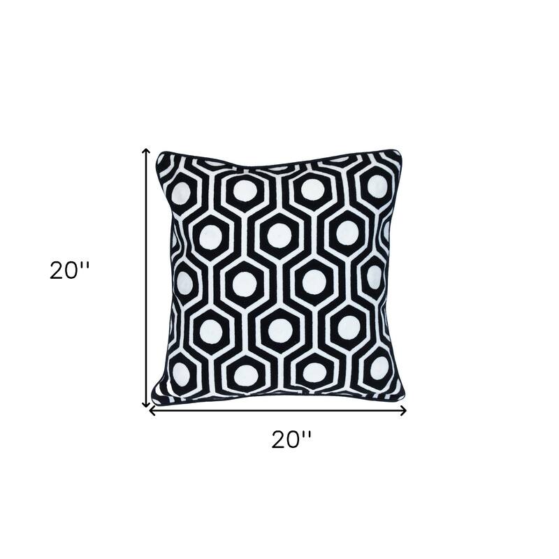 HomeRoots 18" X 18" Black 100% Cotton Geometric Zippered Pillow