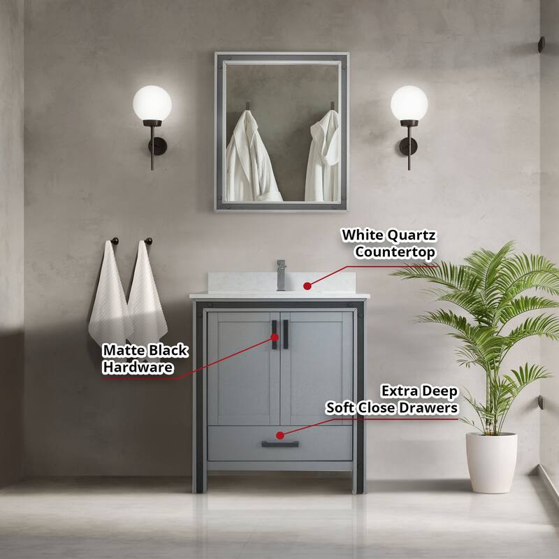 Ziva 30 in W x 22 in D White Bath Vanity and White Quartz Top