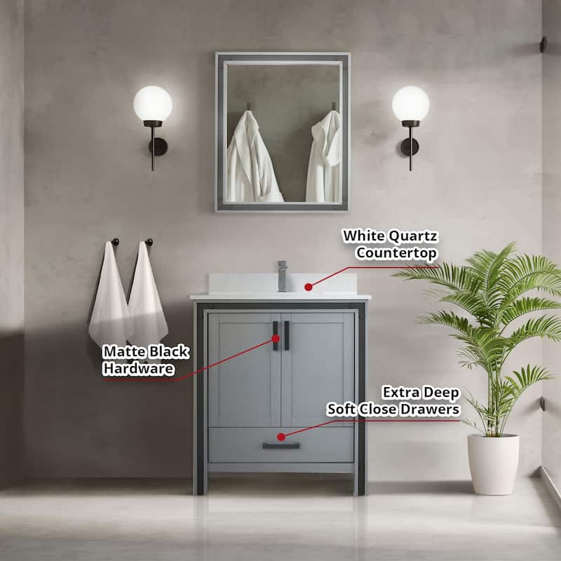 Ziva Bath Vanity, White Quartz Top and Mirrors