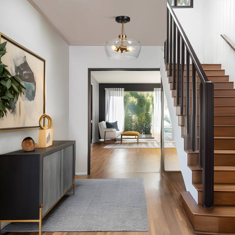 Modern 3-Light Black Gold Flush Mount Lights Kitchen Ceiling Light with Clear Glass - D12" x H12.5"