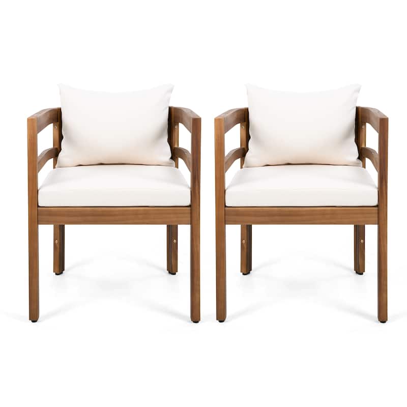 Christopher Knight Home - Ardene Modern Outdoor Solid Acacia Wood Dining Arm Chair Set with Removable Cushions & Slatted Black