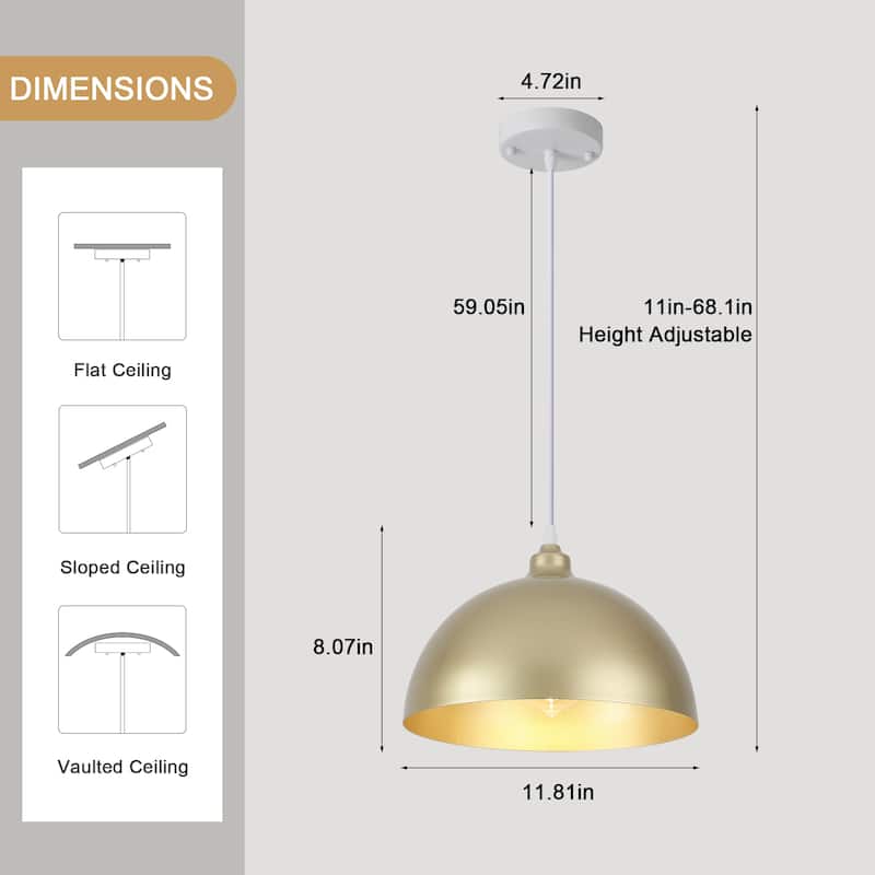 1 - Light 11.8" W Single Dome Pendant for Kitchen Island Dining Room (Set of 3) - W 11.81 in