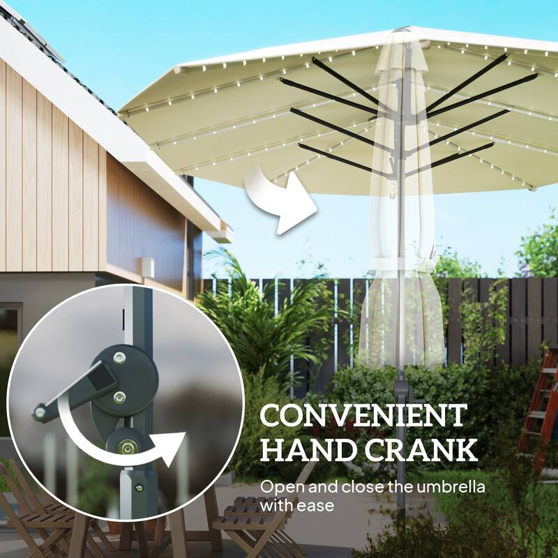 Solar Powered LED Patio Umbrella with UV Protection Outdoor Garden Patio Umbrella with LED Lights Crank Lift