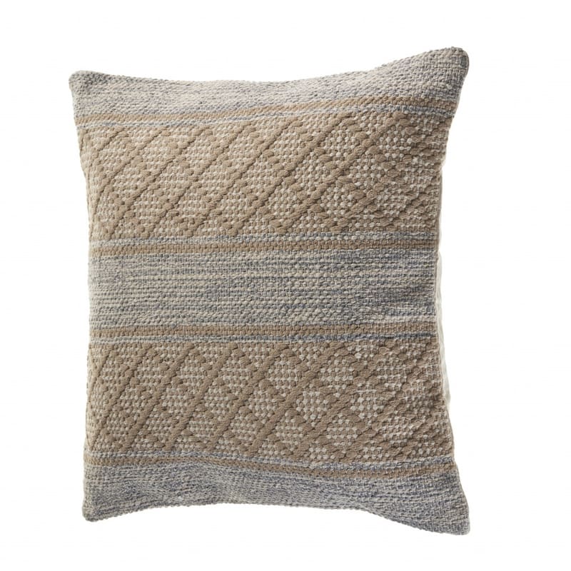 HomeRoots 20" X 20" Beige And Grayish Blue 100% Cotton Geometric Zippered Pillow