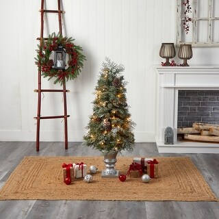 4' English Pine Xmas Tree in Urn with 413 Tips and 100 LEDs - 48” H x 23” W x 23” D