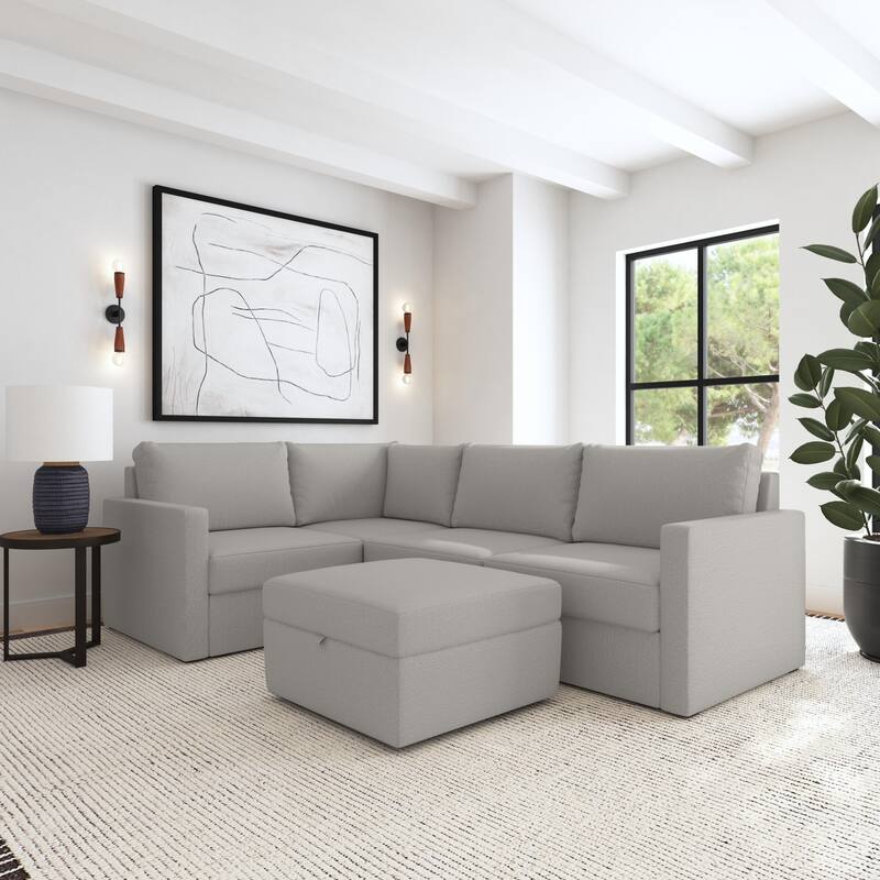 Flexsteel 4-Seat Modular Sectional with Storage Ottoman - 103" x 35" x 72"