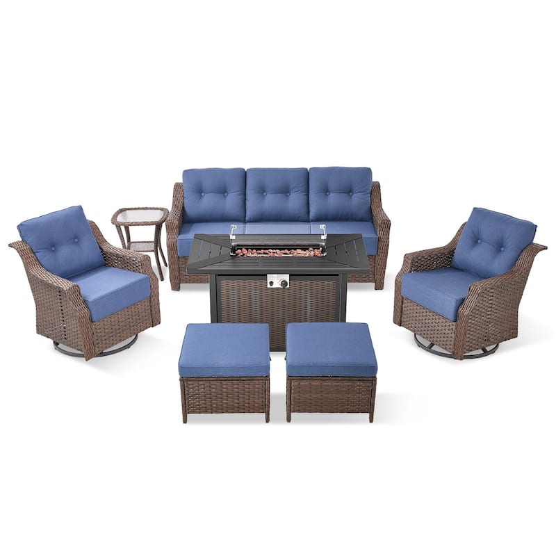 Pocassy Patio Furniture Set with Propane Gas Fire Pit Table