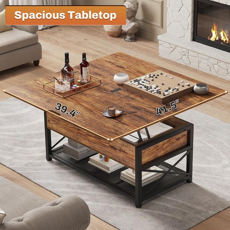 Coffee Table Lift Top 2 Drawers Hidden Compartment for Living Room