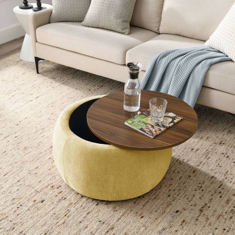 Round Storage Ottoman for End Table