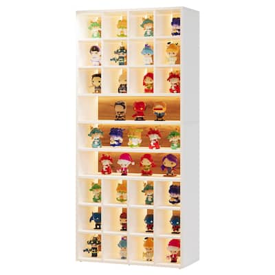 Display Cabinet with LED Lighting, Tall Wooden Toy Organizers Rack