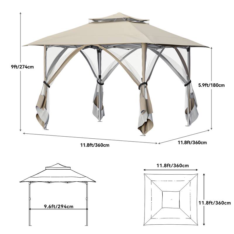 Outdoor Pop Up Instant Gazebo Tent With Mosquito Netting