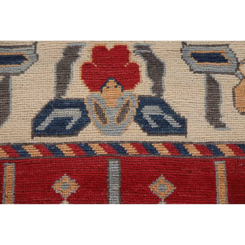 Hand Knotted Oriental 100% Wool Carpet Traditional Geometric Red Kazak Area Rug - 9' 10'' X 6' 10''