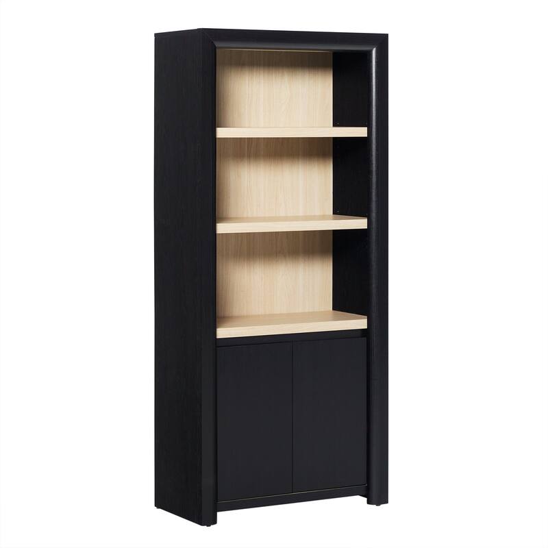 Walker Edison Modern Wood Open Bookshelf with Storage Cabinet