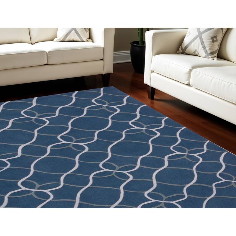 Buwe Abstract Modern Stain Resistant Area Rug By HomeRoots - 111' X '87' X '0.5 - Oxford Blue - Rectangle