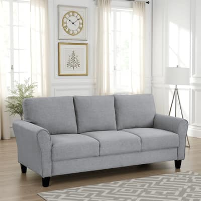 Engi 81 Inch Accent Sofa, Smooth Gray Polyester, Attached Back Cushion