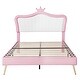 preview thumbnail 5 of 7, White+Pink Modern Queen Size Upholstered Princess Platform Bed Frame with Remote-Controlled LED Lights Crown Headboard