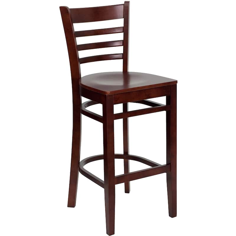 Ladder Back Wooden Restaurant Barstool - 16.75"W x 19"D x 43.75"H - 16.75"W x 19"D x 43.75"H