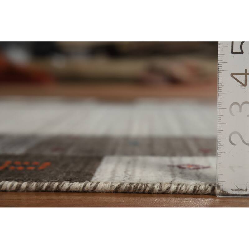 Hand Knotted Oriental 100% Wool Carpet Tribal Tribal Greys & Charcoal Gabbeh Area Rug - 7' 7'' X 5' 5''