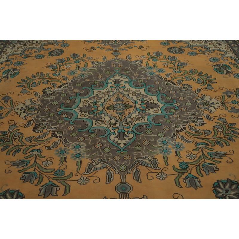 Hand Knotted Oriental 100% Wool Carpet Traditional Floral Oranges & Rust Tabriz Area Rug - 12' 10'' X 9' 9''