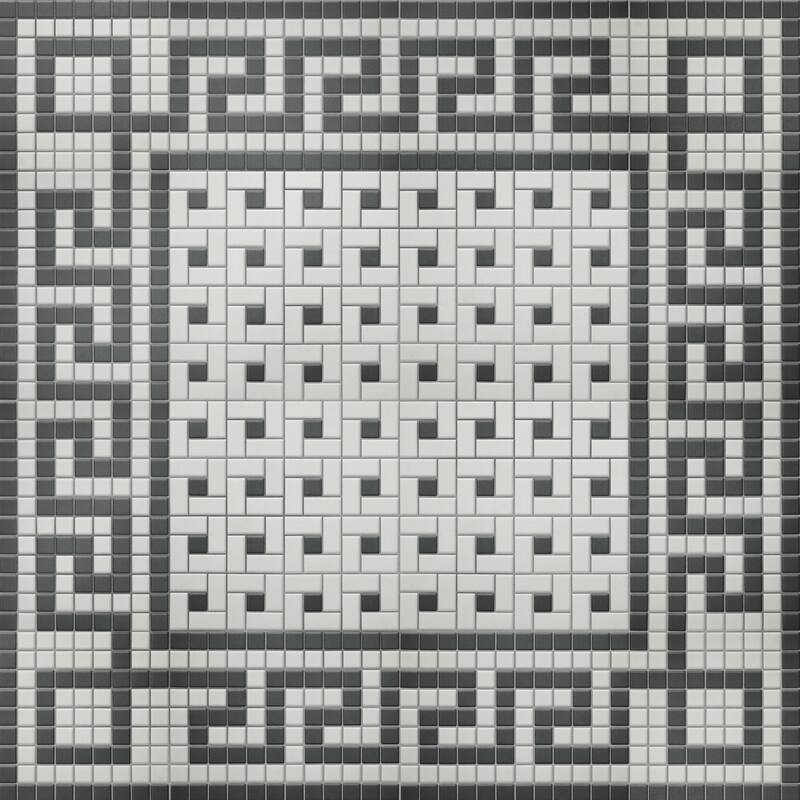 Merola Tile Gotham 1" Greek Key Border Unglazed Black and White 8-3/4" x 11-3/4" Porcelain Mosaic Floor and Wall Tile