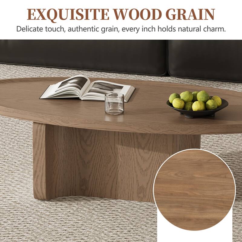 Mid Century Round Brown Solid Wood Coffee Table Set of 2, Solid wood Veneer