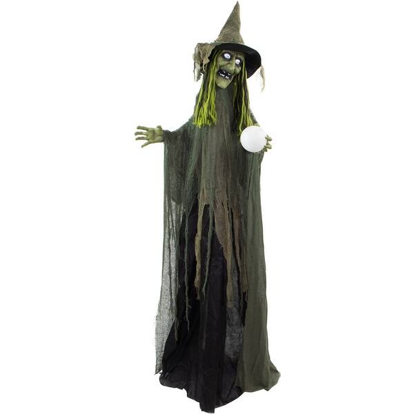slide 2 of 5, Haunted Hill Farm 6-Ft. Buella the Animated Fortune-Telling Witch, Indoor or Covered Outdoor Decoration
