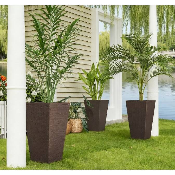 Rattan Flower Pots, Self-Drainage, PP Plastic, No Assembly Required