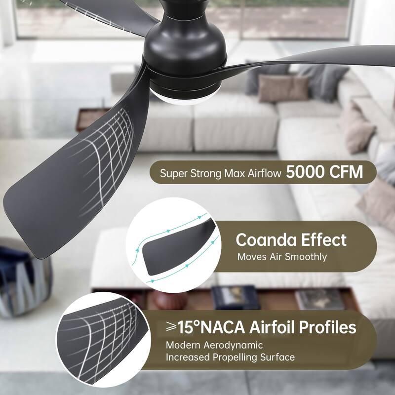 1 PC 52-Inch Fulsh Mount Ceiling Fan With Light,18W LED Dimmable Light With Memory Function,DC Motor,1/4/8H Timer Setting