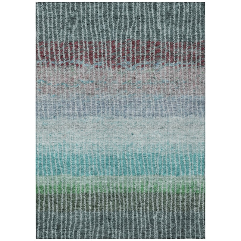 Machine Washable Indoor/ Outdoor Contemporary Stripes Chantille Rug